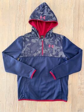 Under Armour Kids Hoodie 1/4-Zip Pullover Navy/D. Magenta Size-YXL EUC